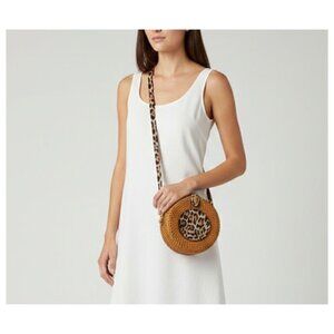 NWT ROMEO ROMA Wicker Leopard Crossbody Purse Honey/Leopard 7 Inch